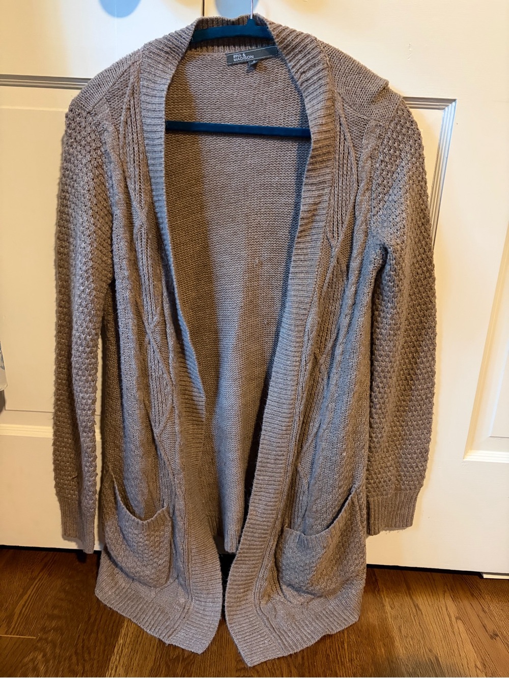 89th & Madison Taupe Open-Front Cable Knit Cardigan